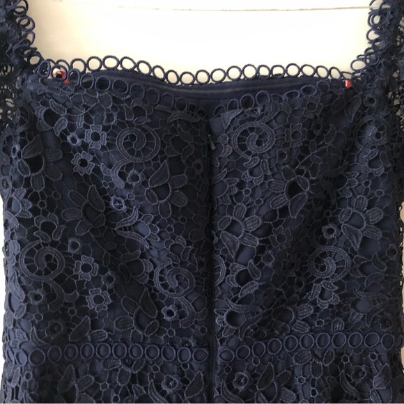 Monique Lhuillier Off The Shoulder Lace Midi Dress in Navy Blue Size 4 Lined - Picture 13 of 16